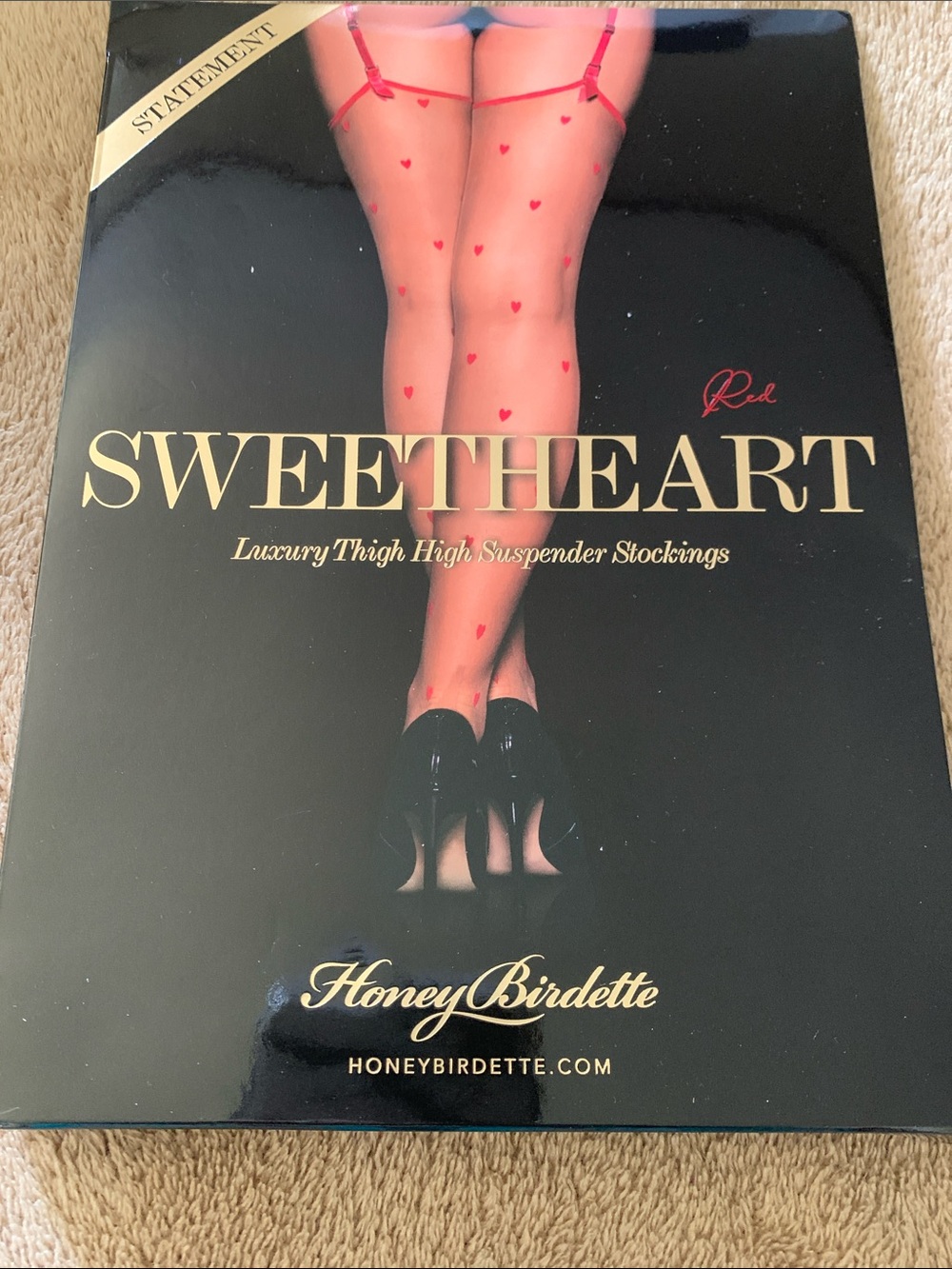 Honey Birdette Sweetheart Red Luxury Thigh High Suspender Stockings